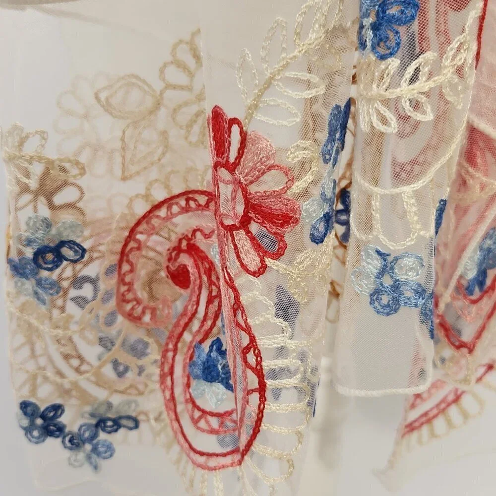 Scarf Women's Rectangle White Detailed Floral Embroidered Linen Blend Boho City
